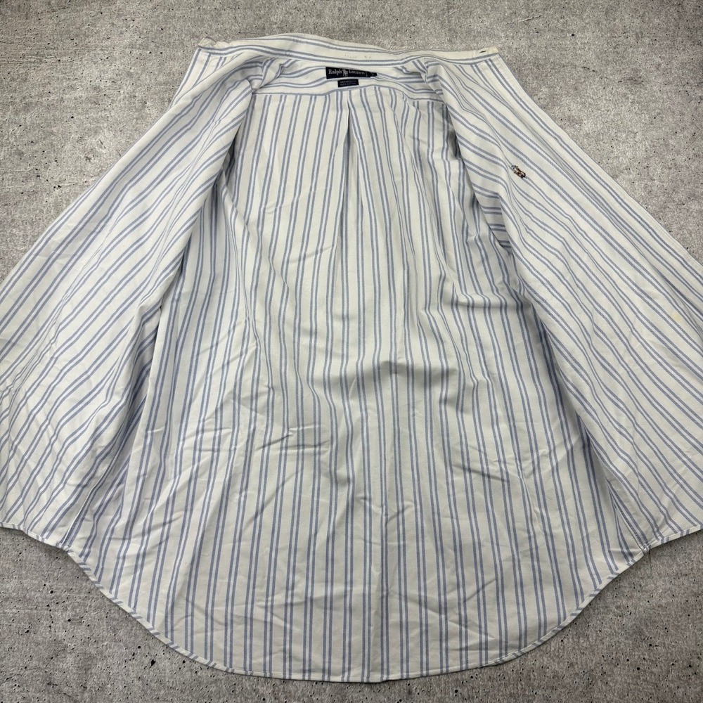 Vntg Polo Ralph Lauren Yarmouth 16.5 33 Button Down White Blue Stripe Flesh Pony - Picture 2 of 11